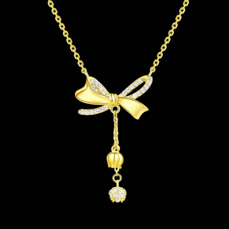Collar de plata de ley con lazo, colgantes de campanillas y cadena rolo