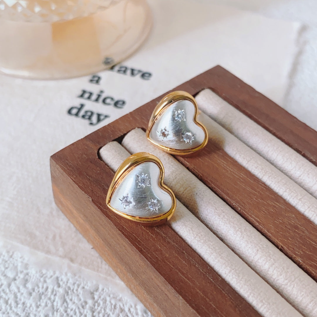 Metal Brushed Heart & Star Earrings | Modern & Stylish