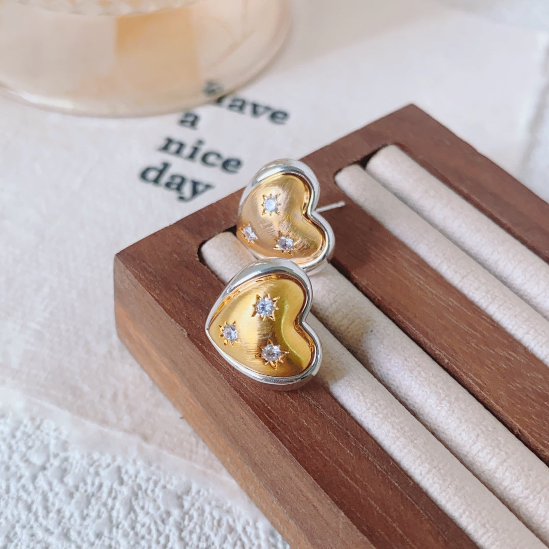 Metal Brushed Heart & Star Earrings | Modern & Stylish