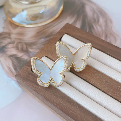 White Shell Butterfly Earrings with Zircon Inlays | Elegant & Sparkling