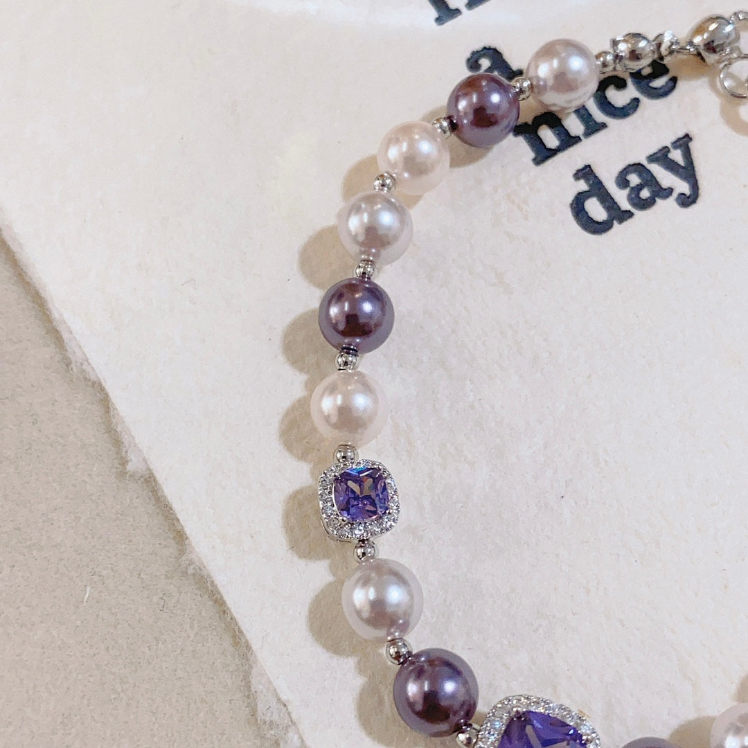 Purple Zircon Bracelet with Artificial Pearls | Elegant & Sophisticated