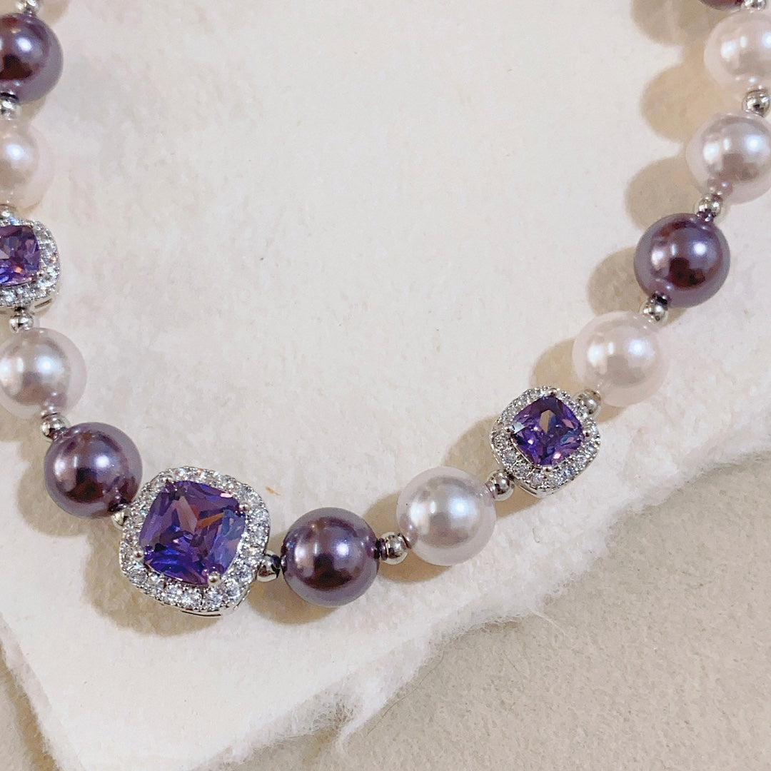 Purple Zircon Bracelet with Artificial Pearls | Elegant & Sophisticated