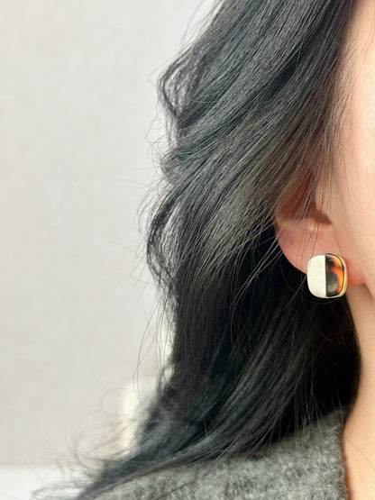 Contrast Color Metal Brushed Resin Amber Earrings | Bold & Modern